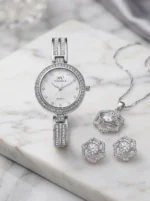 Silver Bloom Crystal Watch & Jewellery Set